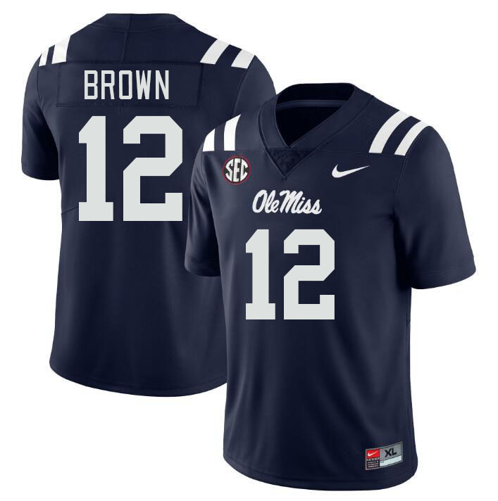 Ole Miss Rebels #12 Bralon Brown College Football Jerseyes Stitched Sale-Navy
